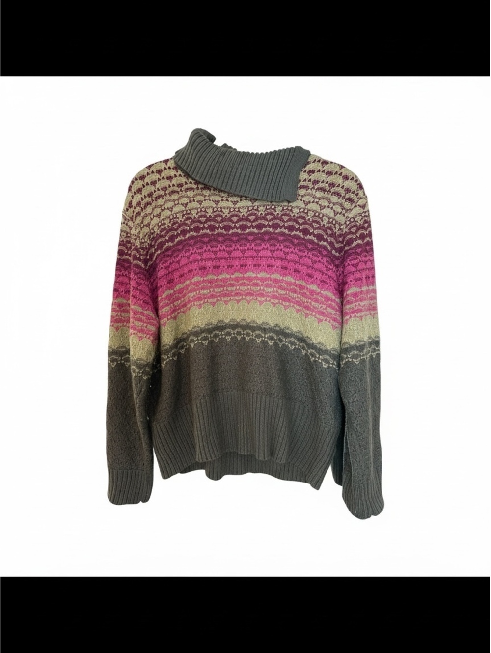 Norton McNaughton XL Ombre Lace Knit Sweater Asymmetric Funnel Collar Y2K Indie